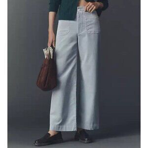 Anthropologie Maeve Colette Full Length Wide Leg Velvet Pants 30 Light Blue NWT